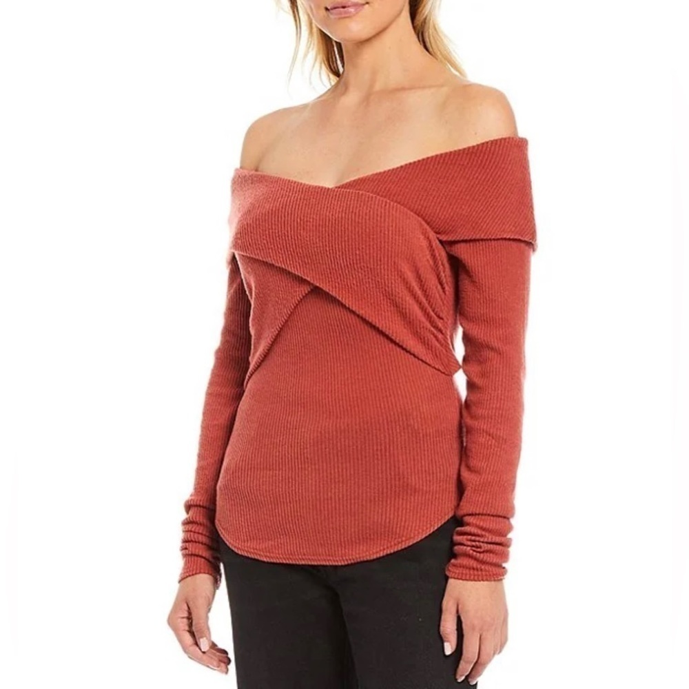 FREE PEOPLE MARLED RIB KNIT OFF SHOULDER LONG SLEEVE TOP - Picture 6 of 10